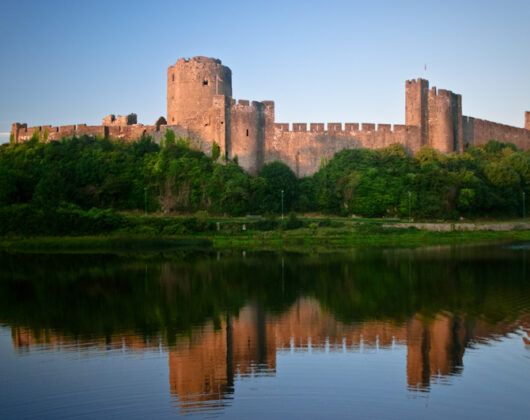Pembroke Castle, birthplace of Henry Tudor, viewed from Pembroke river